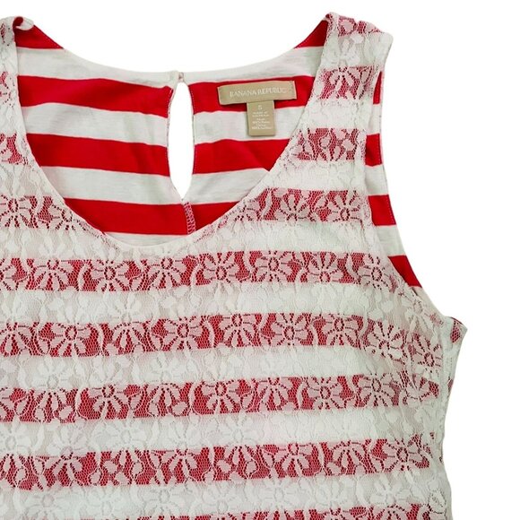 Lace Overlay Striped Sleeveless Top Sz S Banana Republic Red White Majesty - Picture 2 of 7